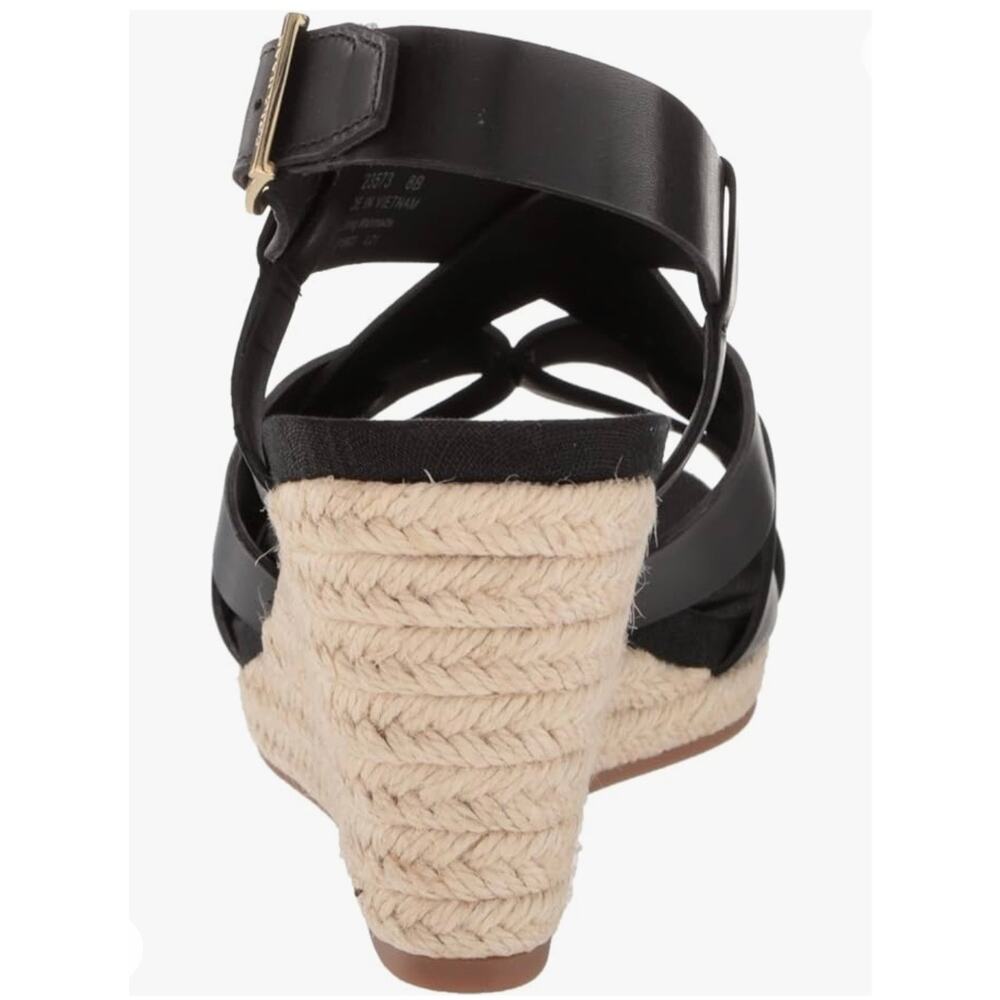 Cole Haan Black Leather Crystal Wedge Espadrille Sandals 10 B New - Picture 4 of 11